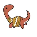 Cartoon red-brown long-necked dinosaur badge pin wearing a yellow patterned sweater - Red-Brown Brachiosaurus Wearing Sweater