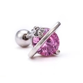 Pink zircon planetary piercing stud with floral metal ring and silver stainless steel base - EGD0266 Silver Planet Saturn