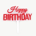 Red and white double-layer Happy Birthday cake topper with sturdy plastic pick - No.4 Red