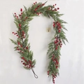 Detail of lifelike Norfolk pine garland featuring realistic needles and vibrant red berries - 【1.8m】Cypress Garland with Red Berries