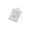Detailed close-up of a silver passport pendant with heart gemstone and PASSPORT engraving - VD1684 Silver Zircon Passport