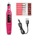 Pink portable electric nail drill machine kit with 6 metal bits and USB cable - USB-A / Rose Red