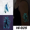 Luminous blue waterproof tattoo sticker with glow-in-the-dark feather and planet design - Hi-025 (Blue Feather)
