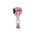 Macro detail of a silver hot air balloon charm with red enamel and a tiny gemstone - Silver/Red Striped