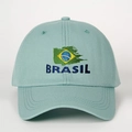 Mint green cotton baseball cap featuring Brazil flag embroidery and adjustable strap - Adjustable / Aqua Green