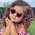 Fashionable red heart-shaped sunglasses for girls with UV protection and grey lenses - Red Frame Black Lens