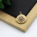 18K gold-plated zodiac pendant with colorful gems and sunburst design on black base - Twelve Zodiac Sun Style
