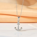 Collana con ancora in acciaio inossidabile argento con zirconi bianchi lucidi - Acciaio al titanio/Zircone / Ancora Argento-N0142S