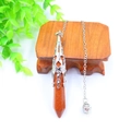 Natuurlijke oranje aventurijn zeshoekige kristallen pendel hanger met zilveren ketting - Trompetbloem Zeshoekige Kolom / Gouden Zandsteen