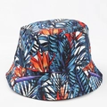 Détail d'un chapeau de soleil tropical avec motif fleur de paradis orange et palmier - M(56-58cm) / Oiseau du Paradis Palmier Marine (47#)