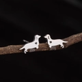 Silver dachshund dog stud earrings in stainless steel with heart cutout detail - Dachshund with Heart (782) / Steel