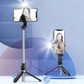 Versatile black foldable selfie stick tripod with LED fill light and telescopic extension - Black Extended 1m With Light (Z8S)