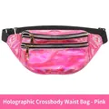Holographic pink crossbody fanny pack for women with waterproof laser finish and black strap - Pink