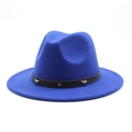 Detail of royal blue fedora hat with black leather band and silver star rivets - Blue