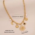 Collana in acciaio inossidabile dorato con ciondoli sole, luna e perle donna - Stile Stella Luna Perla (1#)