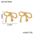Minimalist 14K gold plated stainless steel bow stud earrings with size and weight info - XE47827BW0 Gold Rounded Bow