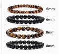 Tiger eye and matte onyx beaded bracelets shown in 6mm and 8mm size comparison - 6mm/8mm Tiger Eye & Matte Black Set