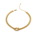 Double-layered 18K gold plated snake chain necklace with central knot design and lobster clasp - H378 Knotted Snake Chain Necklace Gold