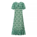 Abito midi in chiffon verde con stampa a conchiglia e maniche a sbuffo su sfondo bianco - S / Verde