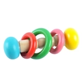Colorful Montessori wooden baby rattle toy with smooth rings for sensory motor training - Straight Color 3-Ring Toy