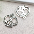 Antique silver skull charm for DIY jewelry making with intricate engraved details - Halloween Skull 27x27mm