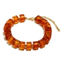Bernstein-Resin-Perlenarmband mit goldenem Edelstahlverschluss und Verlängerungskette - Armband / Gold Bernstein