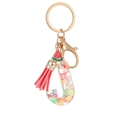 Pink tassel keychain with letter J resin pendant and colorful fruit slices inside - Letter J