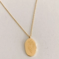 Gold tone oval pendant necklace with minimalist flower engraving on a thin chain - Iris Style (February)