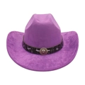 Western purple suede cowboy hat with a golden lion head emblem and Greek key trim - One Size / Purple (Lion Head)