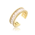 Elegante vergulde open ring met baguette-geslepen zirkonen en fijne kralenrand details - Helder Zirkoon Goud