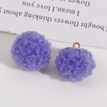 Pair of purple plush pom-pom charms with gold metal loops for DIY jewelry making - Fluffy Purple