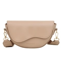 Beige Vintage-Satteltasche aus PU-Leder mit geschwungener Klappe und Gurtband - Khaki
