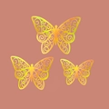 Detailed view of yellow gradient paper butterfly cake toppers in three sizes - Style 1 / Set of 12 / Iridescent Gold