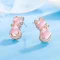 Cute rose gold cat stud earrings with pink crystal and diamond accents for women - Cat Shape (HL6)