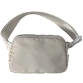 Minimalist off-white nylon running waist bag with adjustable strap and plastic buckle - White
