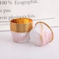 Detail of pink marble pattern paper cake cups with elegant gold rolled edges - Single-sided Gold Pink Marble