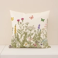 Quadratischer beige Leinen-Kissenbezug mit botanischem Distel- und Schmetterlingsdruck - Beige Blumen Schmetterling-YMS47-1 / 45x45cm(Nur Bezug)