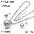Set gioielli minimalista con collana e orecchini a sfera cava in acciaio argento - Set Piccolo Colore Acciaio (KS199362-Z) / Collana 460x4mm/Pendente 18mm/Orecchini 10mm