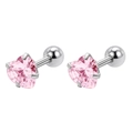 Boucles d'oreilles cœur en cristal rose avec fermoir à vis en acier inoxydable argenté - 3mm Coeur Zircone Rose (Paire)
