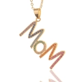 Minimalist gold MOM pendant necklace with colorful rainbow crystals for Mother's Day gift - Artistic Mom Letter / Gold-D361 Multicolor Zirconia
