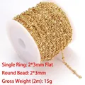 Gold-plated stainless steel chain roll with alternating flat links and beads for DIY jewelry - Satellite Chain (E312) / 2*3mm (2 Meters/Pack) / Gold