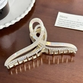 Pince à cheveux élégante en métal doré avec blanc iridescent et strass brillants - 11.3cm / Blanc Iridescent