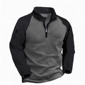 Dettaglio pullover tattico in pile bicolore grigio e nero con tasca sulla manica - S / Grigio Scuro Patchwork Nero