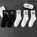 5-pack of black and white cotton crew socks featuring monster and demon faces - 5 Pairs Specific Designs (02-08-12-18-16)