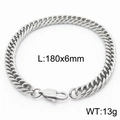 Gepolijste zilveren titanium stalen gourmet armband 6mm breed met karabijnsluiting - Stijl D-6mm-180mm(KB165980-ZZ)