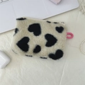 Plush rectangular pouch with black and white heart patterns and a pink zipper lanyard - Champagne Heart