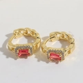 Eleganti orecchini a cerchio a catena dorata con zircone rosa a taglio quadrato - Rosa Rosso
