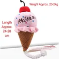 Pink ice cream plush dog squeaky toy with red cherry and cotton rope tail 24-28cm - Pink Ice Cream