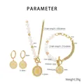 Detail of 18K gold-plated stainless steel Tree of Life jewelry set with pearls and crystals - Gold 4-Piece Set