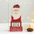 Wooden Santa Claus advent calendar in red and white with movable date blocks, 26cm tall - Santa Claus Countdown Calendar